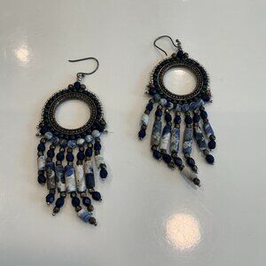 Lulii Blu, Western Sodalite and Silver Beaded Earring, 3.5" long x 1.5 wide
